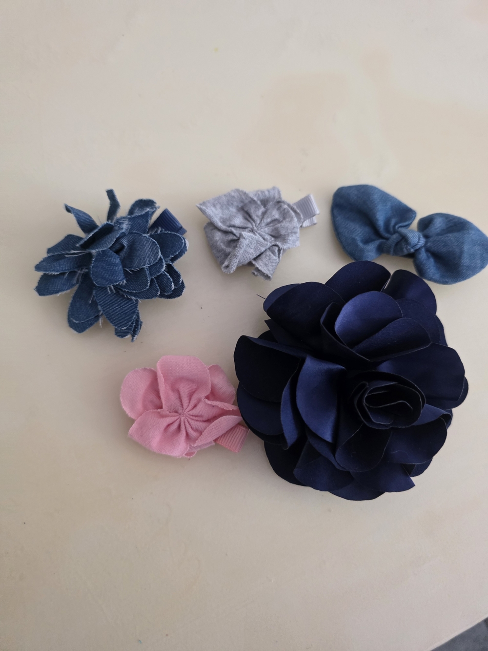 Kids Floral Hair Clip Set - Navy, Denim, Pink, Gray